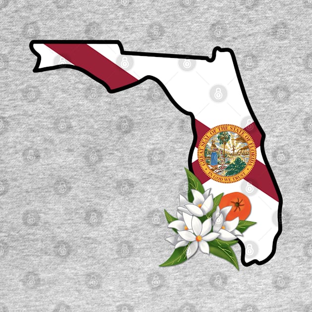 State of Florida Flag with State Flower Orange Blossom by Gsallicat